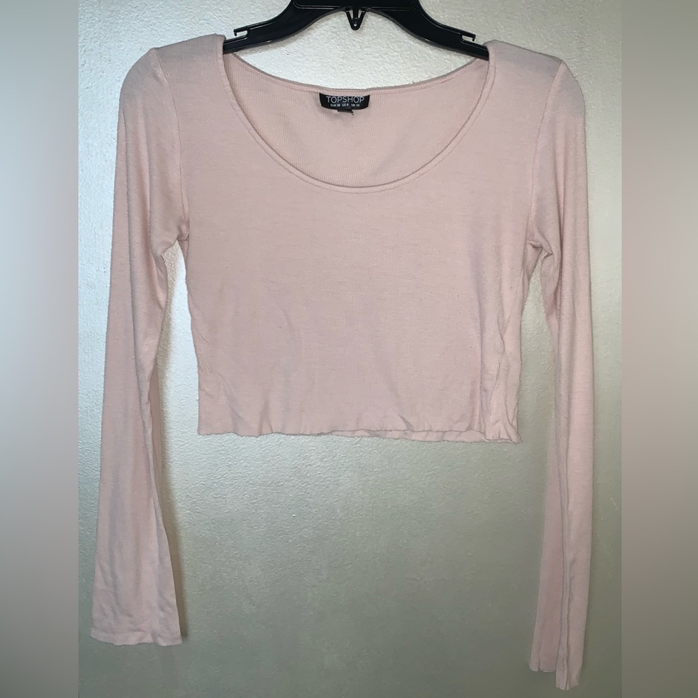Pink Cropped Long Sleeve Top